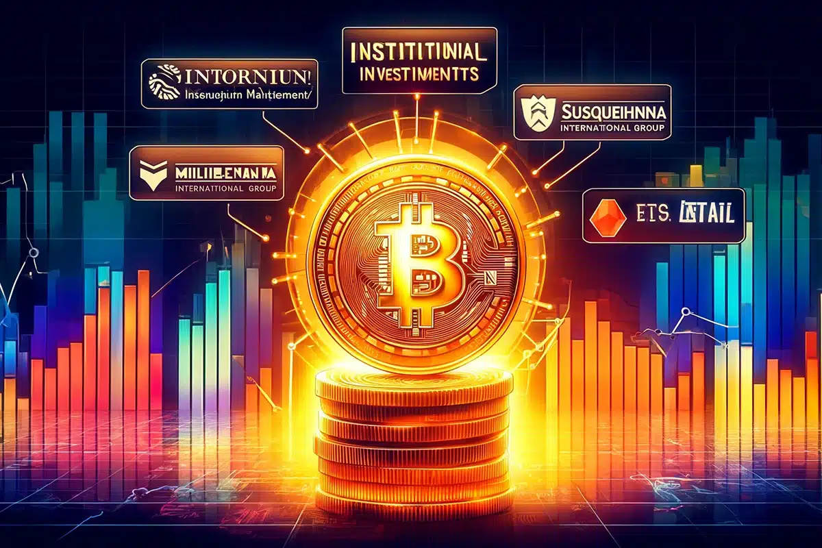 AUW9gzJYx09qEJLHK38tCNed Graphique illustrant les investissements institutionnels majeurs dans les ETF de Bitcoin avec les logos de Millennium Management, Susquehanna International Group et Horizon Kinetics.