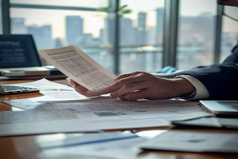 Documents de dividendes et actions préférentielles sur table de réunion.