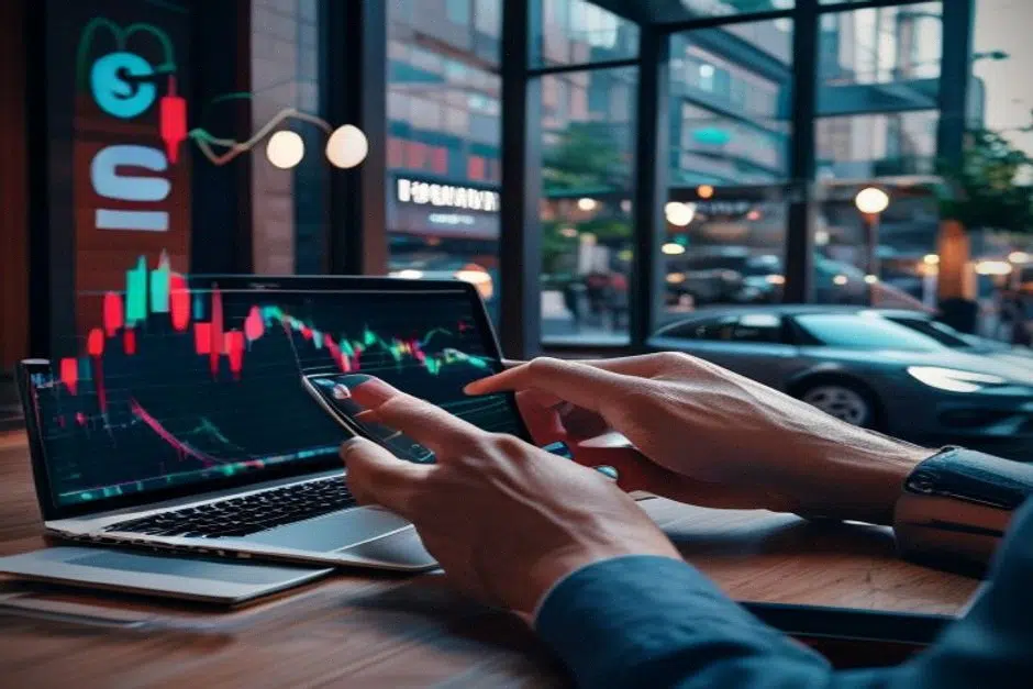 Trader surveillant le seuil des 65 000 dollars sur mobile