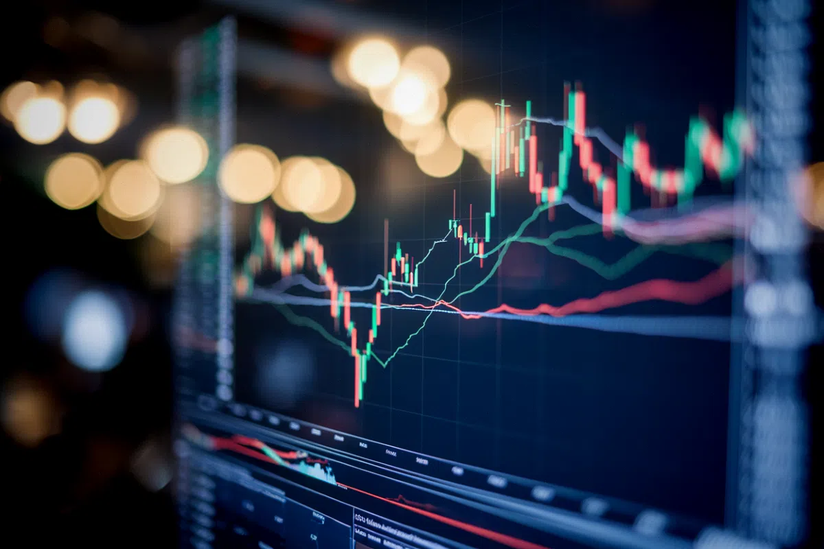 Cours de l'action SanDisk SNDK en forte hausse affiché sur des écrans de trading boursier