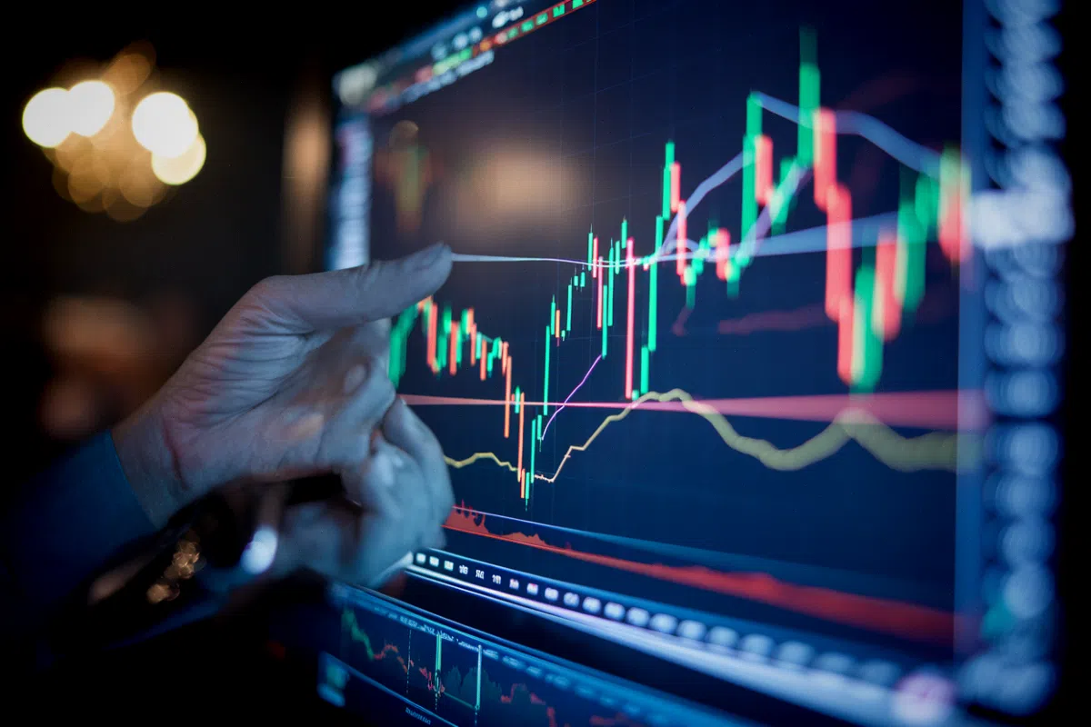 Écran de trading crypto affichant le suivi d'un portefeuille public et des analyses techniques